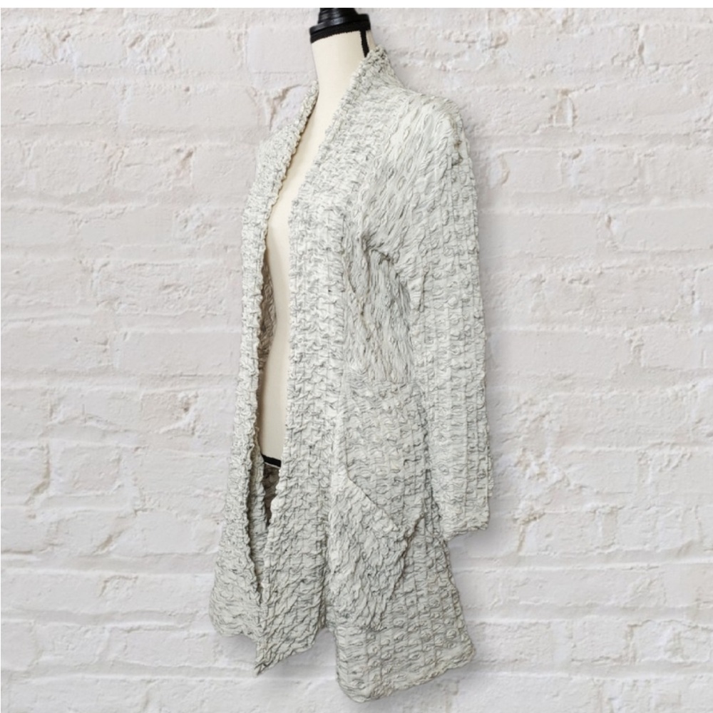 Komil Waffle Weave Long Marled Ivory Cardigan S